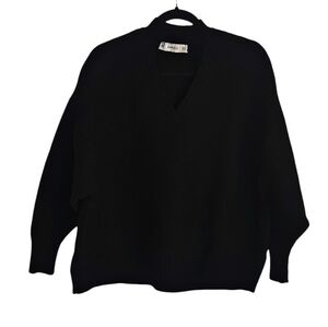 Zara Womens Black Knit Long Sleeve V-neck Ribbed Oversized Sweater size Medium